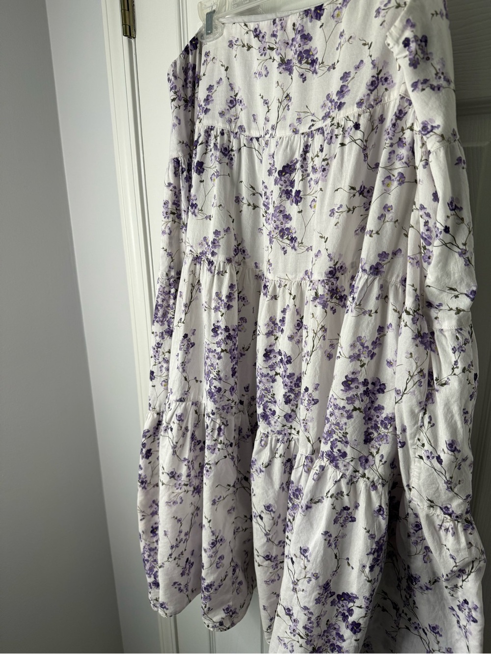 LAUREN RALPH LAUREN White Purple Floral Peasant Tiered Cotton Cottagecore Skirt - Picture 7 of 12